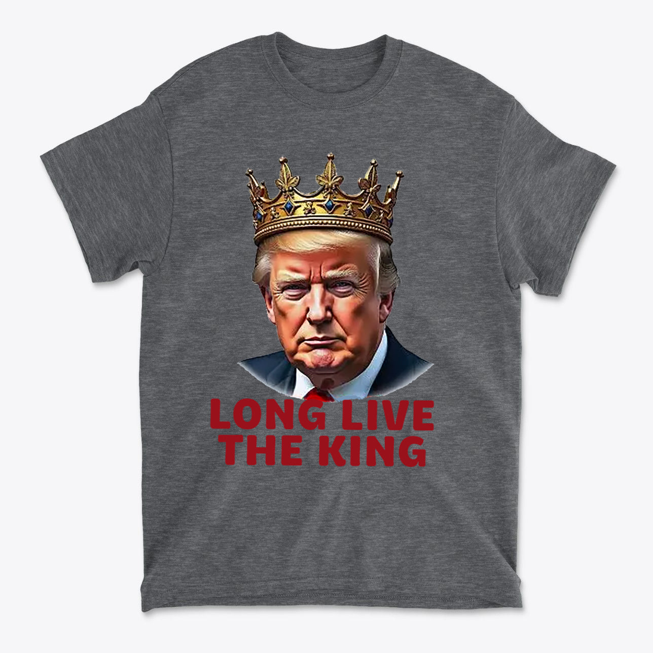 Long Live the King Vintage Shirt featuring crowned figure and striking text design on a gray t-shirt.