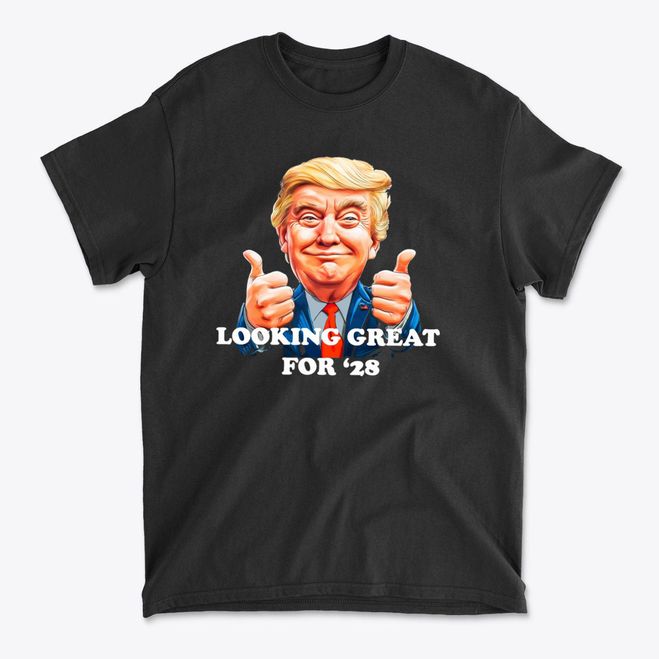 Looking Great for '28 USA Shirt featuring a cartoon character with thumbs up and a bright smile.