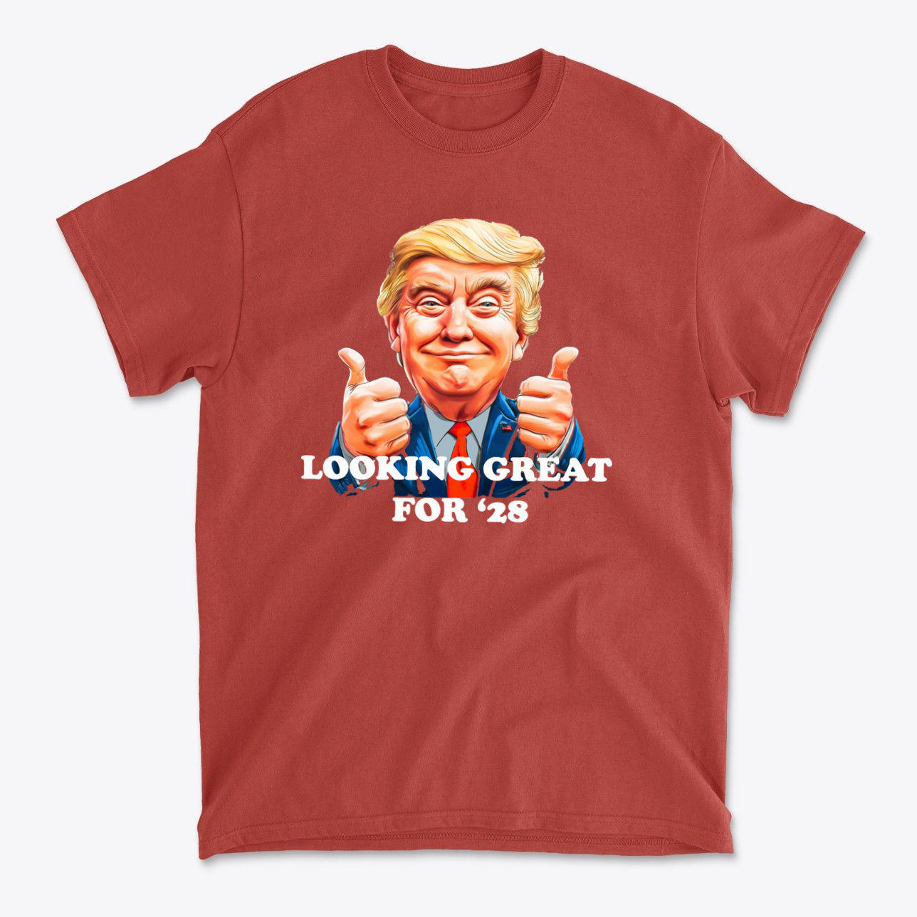 Looking Great for '28 USA Shirt featuring a thumbs-up design with a character in a red tee.