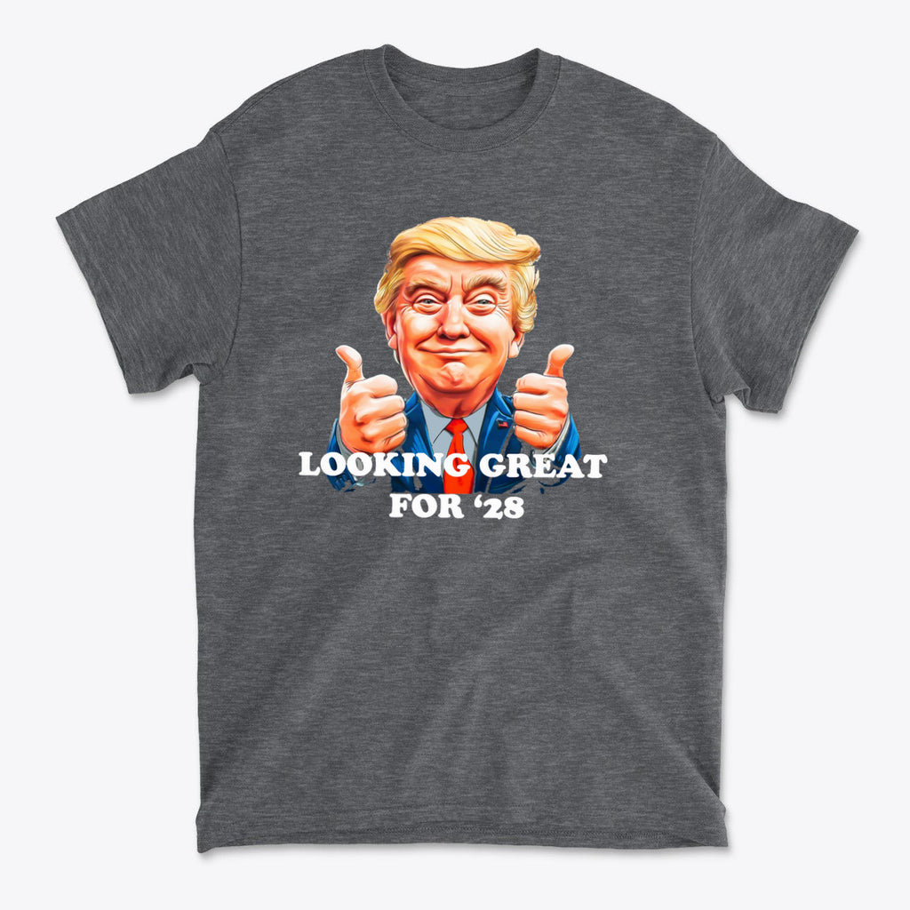 Looking Great for '28 USA Shirt featuring a graphic of thumbs-up and a smiling figure.