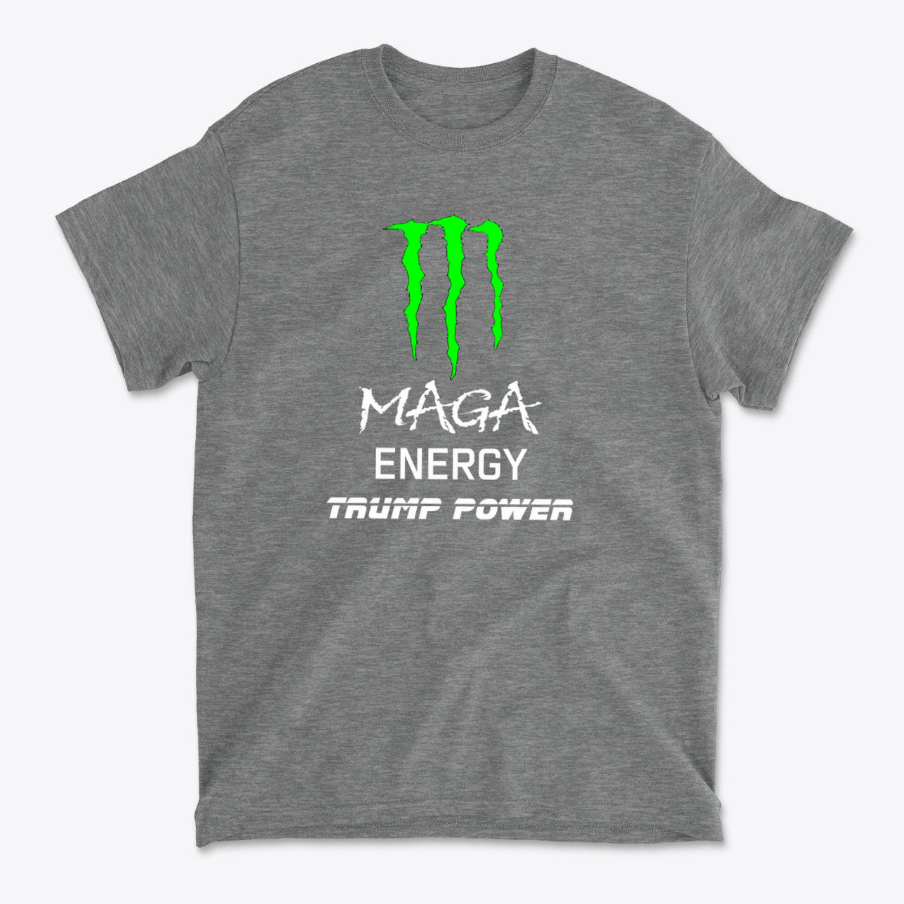 MAGA Energy Trump Power USA Shirt featuring a bold graphic design on a gray t-shirt.