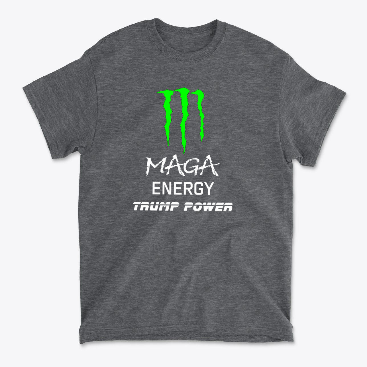 MAGA Energy Trump Power USA Shirt featuring bold green graphics on a gray background