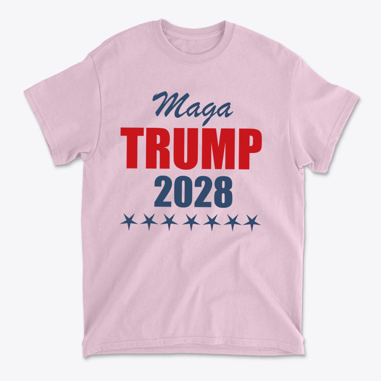 MAGA Trump 2028 Campaign Style pink t-shirt featuring bold graphics and star design