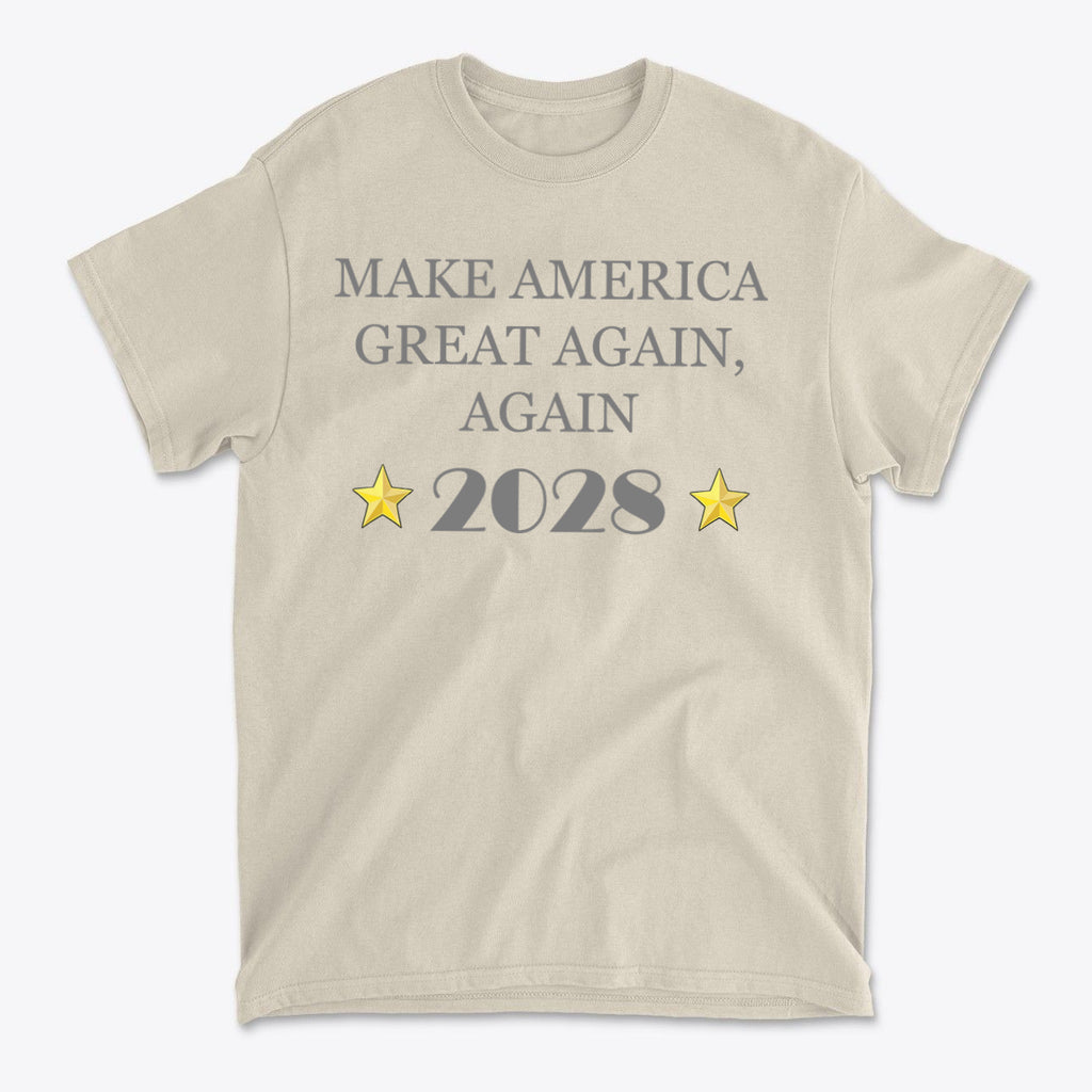 Make America Great Again Again T Shirt featuring the year 2028 and a bold design, perfect for supporters of the movement.