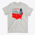 Make America Great Again Trump Letters as USA printed on a grey t-shirt with patriotic design.