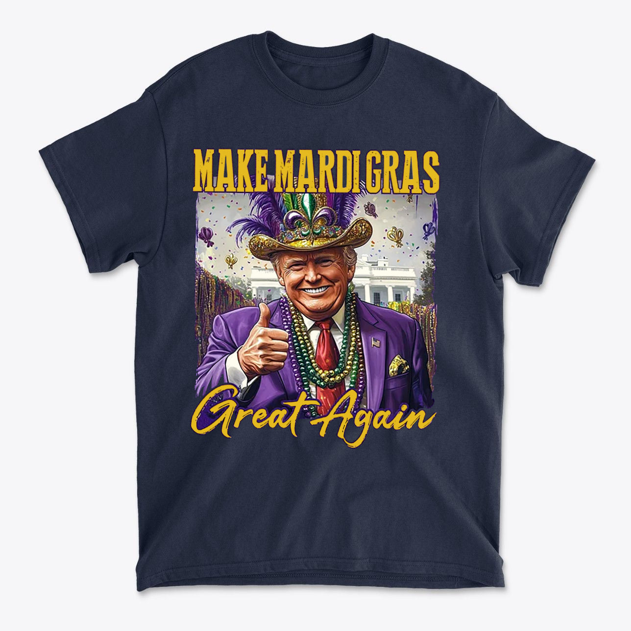 Make Mardi Gras Great Again Party Shirt featuring a colorful design and festive elements, perfect for celebrations.