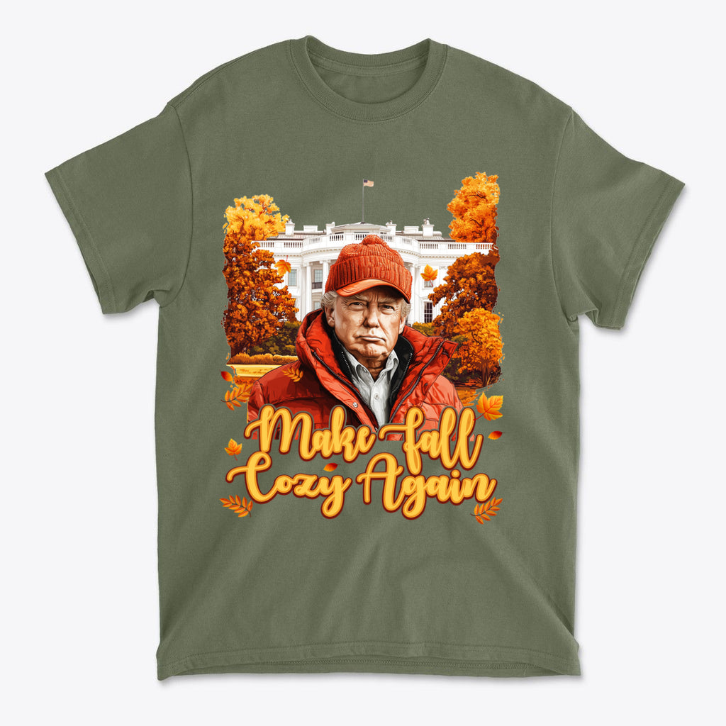 Make Fall Cozy Again Seasonal Shirt featuring autumn design and warm colors, ideal for celebrating the fall season.