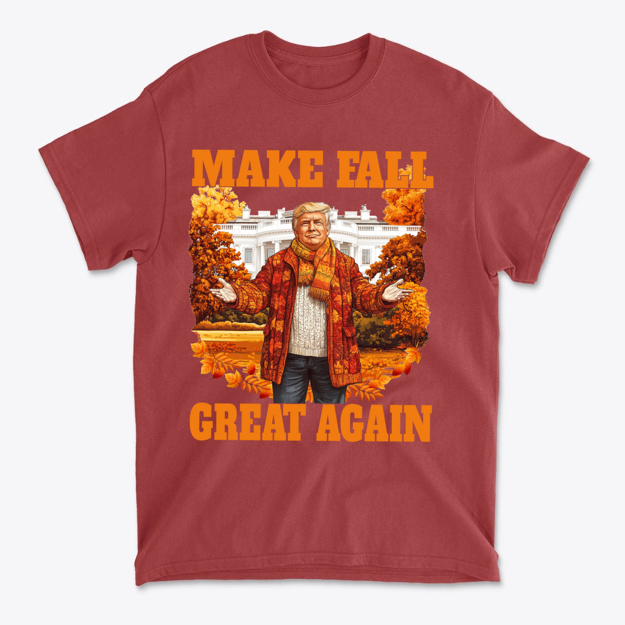 Make Fall Great Again Autumn T Shirt featuring a playful design for autumn lovers with festive colors.