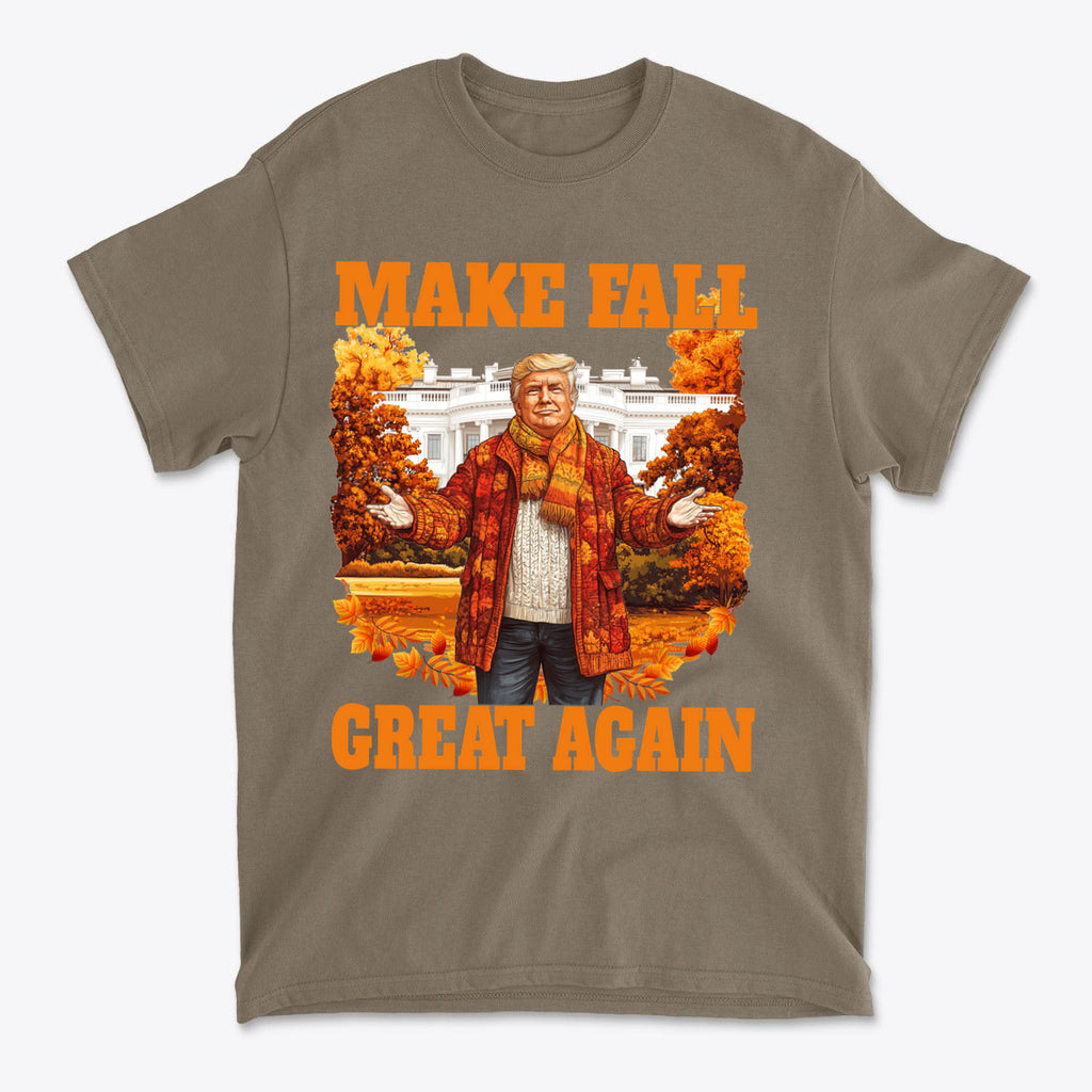 Make Fall Great Again Autumn T Shirt featuring a whimsical autumn design with vibrant colors.