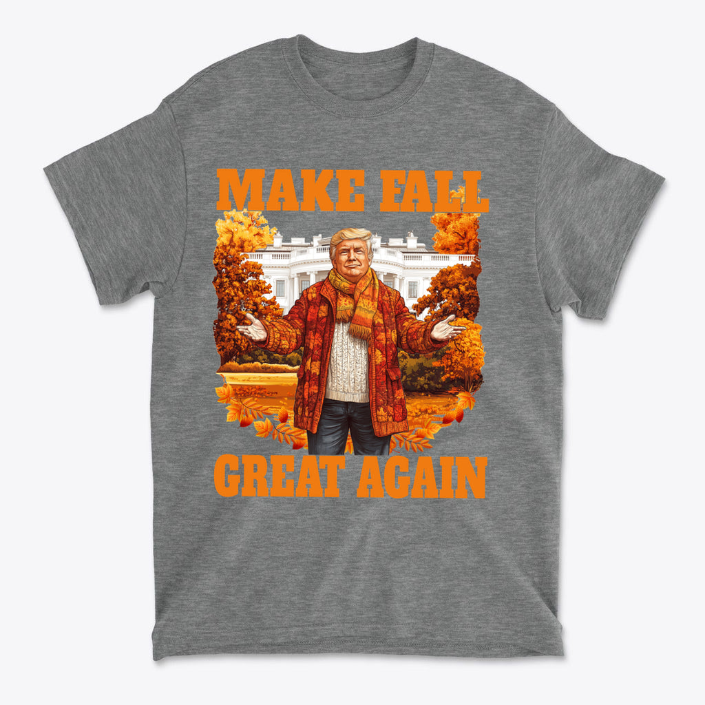 Make Fall Great Again Autumn T Shirt featuring a colorful design with a playful autumn theme.