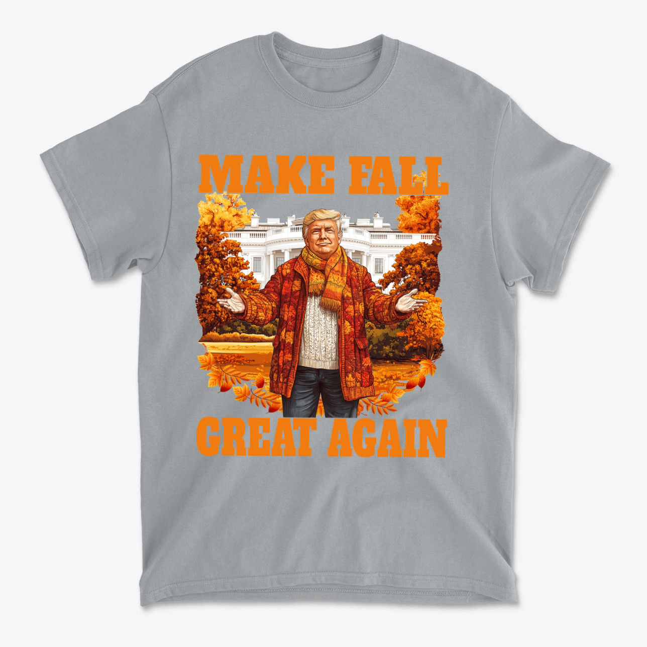 Make Fall Great Again Autumn T Shirt featuring a seasonal design with autumn colors and playful text.