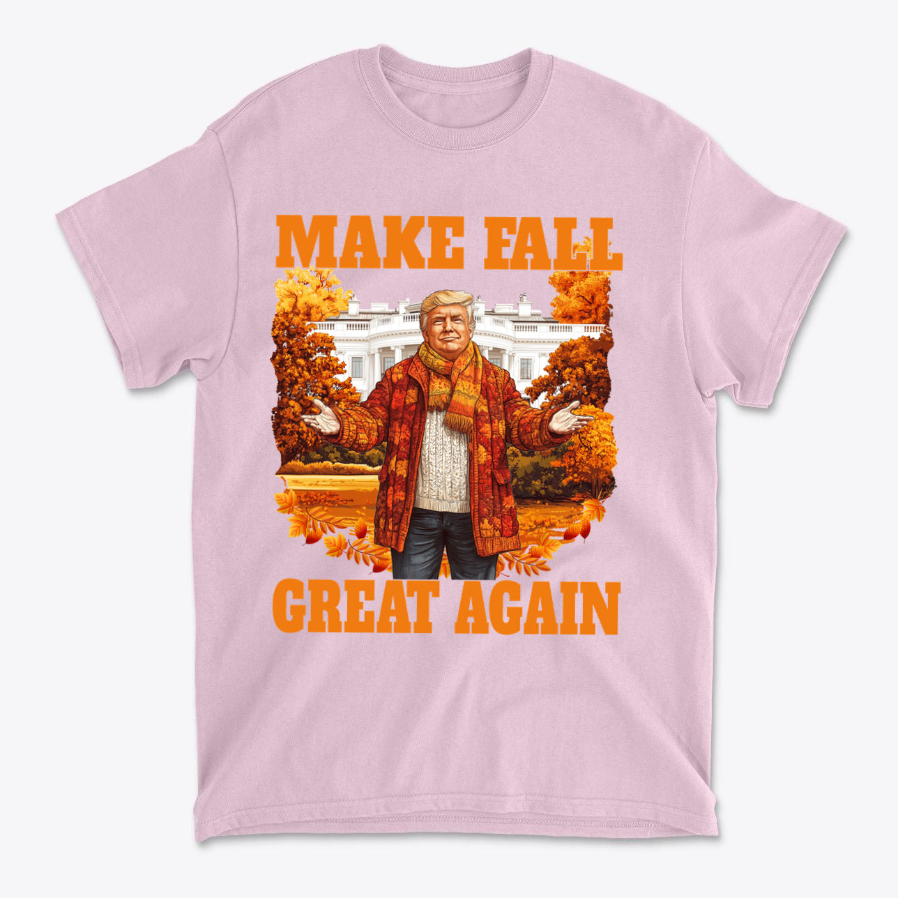 Make Fall Great Again Autumn T Shirt featuring a playful design with autumn colors and a festive theme.