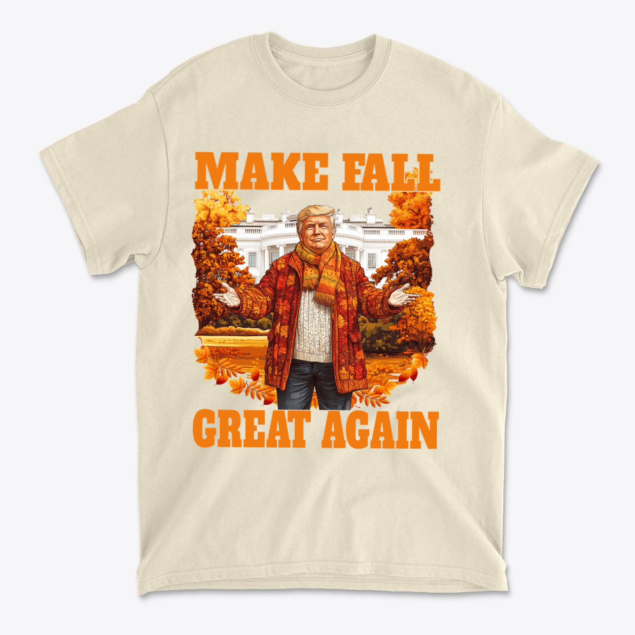 Make Fall Great Again Autumn T Shirt featuring a festive design with autumn colors and playful slogan.