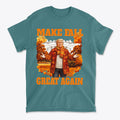 Make Fall Great Again Autumn T Shirt featuring a whimsical design with autumn leaves and vibrant colors.