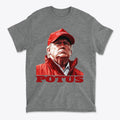 POTUS USA Patriotic Apparel Design featuring an illustration of a man in a red jacket and hat, embodying political loyalty.