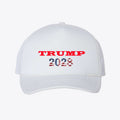 Trump 2028 - Foam Mesh-Back Trucker Cap featuring red and blue graphics on a white background