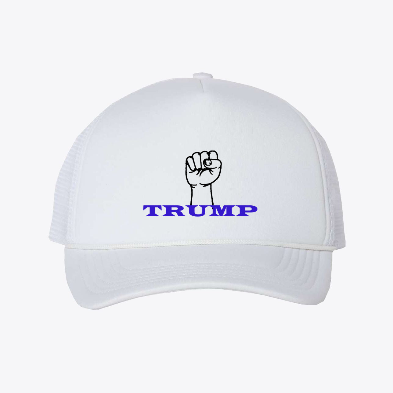 Trump And Fist - Foam Mesh-Back Trucker Cap featuring a bold fist graphic and the word Trump.