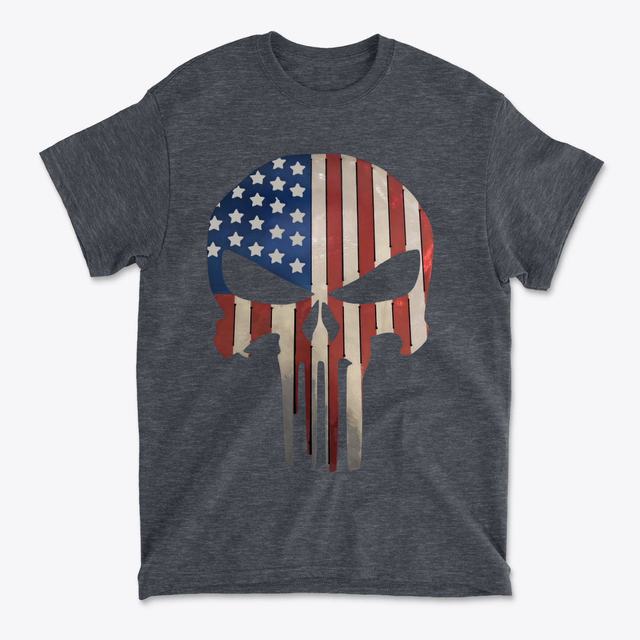 Punisher in Stars And Stripes 2 graphic t-shirt featuring a skull design with American flag colors.