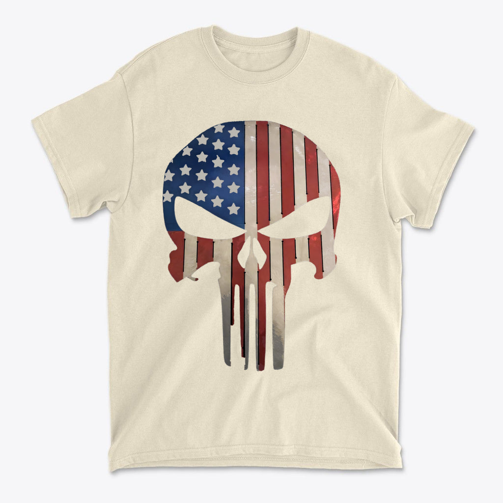 Punisher in Stars And Stripes 2 graphic t-shirt featuring the skull design with American flag colors.