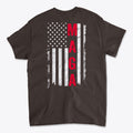 MAGA Black White Flag Graphic Shirt featuring a distressed American flag design in red and white.