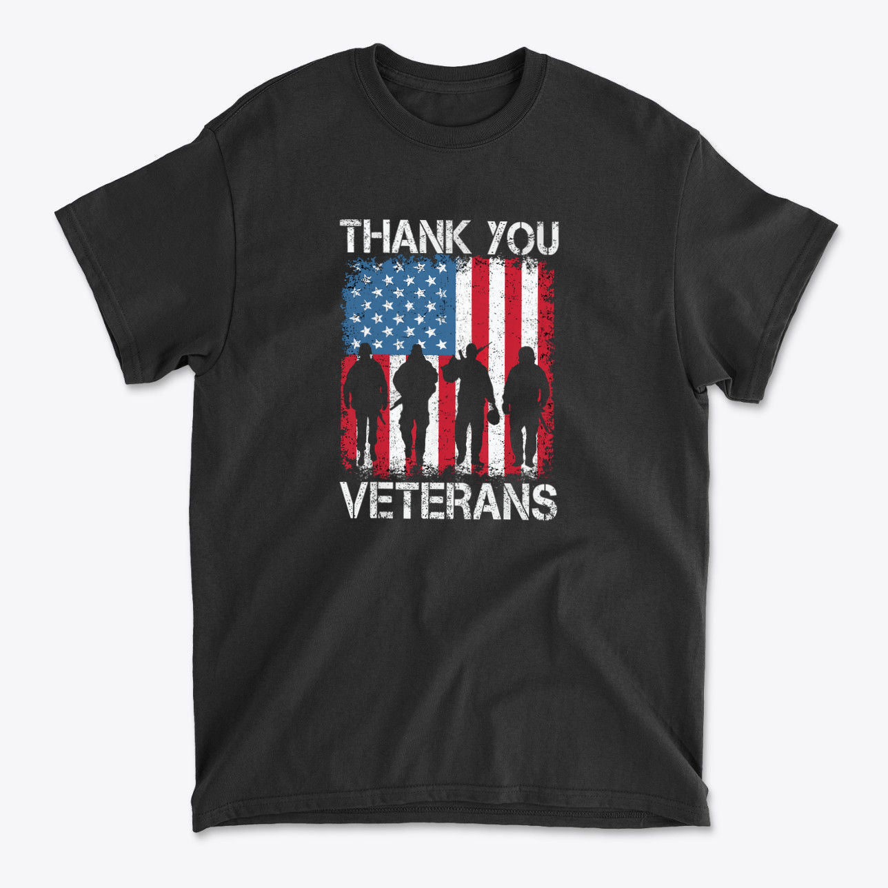 Thank You Veterans On American Flag graphic t-shirt honoring military service members with American flag design.