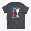 Thank You Veterans On American Flag t-shirt featuring military silhouettes and an American flag design.