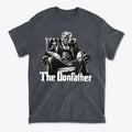 The Donfather Seated Vintage Design t-shirt featuring a stylized portrait of Donald Trump in a classic seated pose.