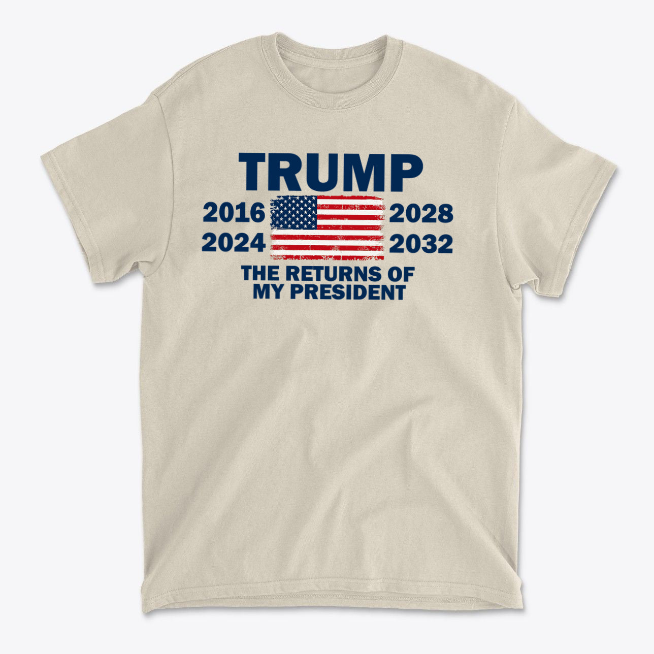 Trump The Returns Of My President t-shirt featuring years and American flag design.