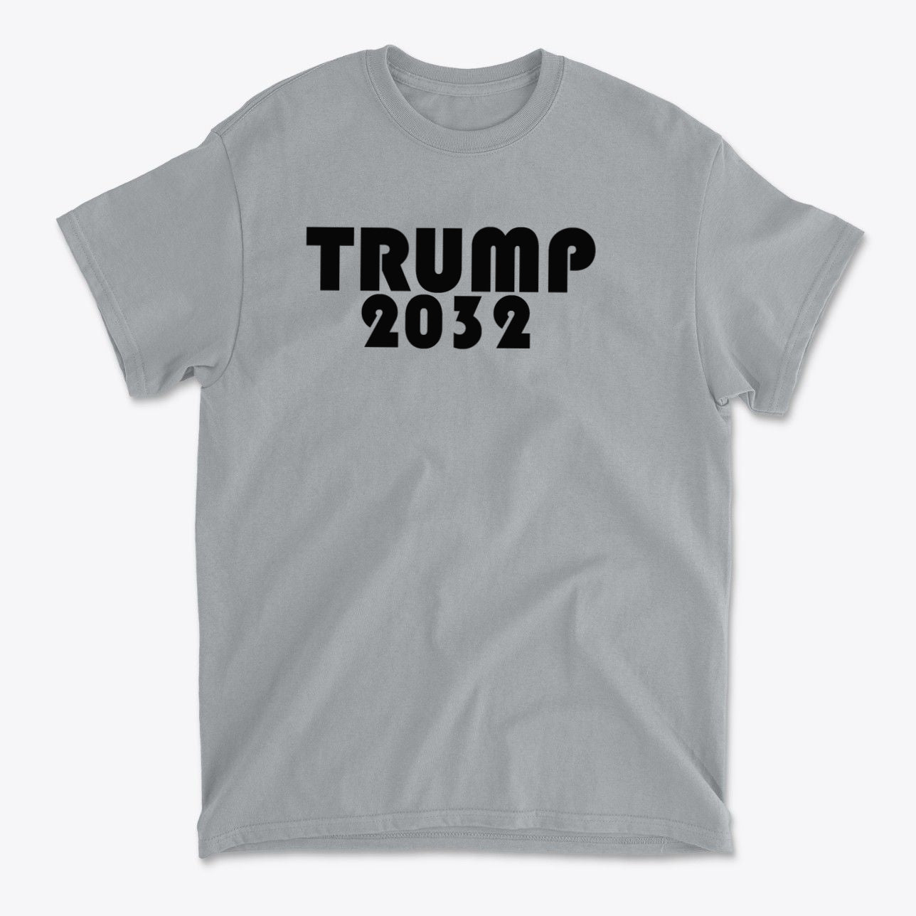 Trump 2032 Red Print Style Gear featuring bold black text on a gray t-shirt.