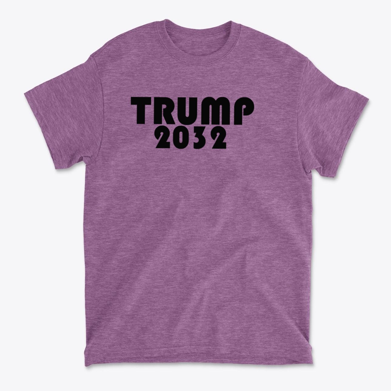 Trump 2032 Red Print Style Gear displayed on a purple t-shirt, showcasing bold lettering.