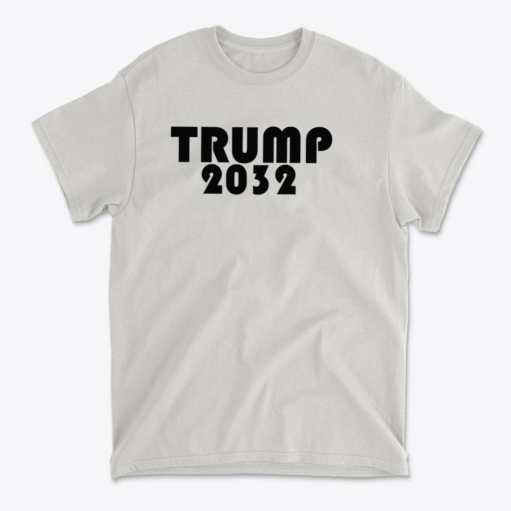Trump 2032 Red Print Style Gear featuring bold text on a light-colored t-shirt design.