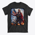 Trump Fighter Pilot Apparel Art shirt featuring a fighter pilot holding an American flag.