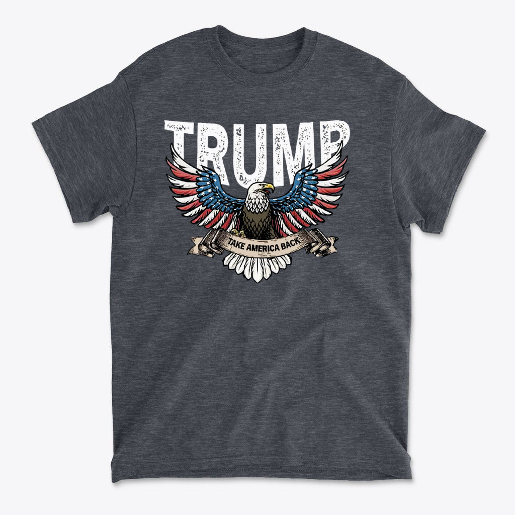 Trump Eagle In Stars And Stripes Take America Back t-shirt featuring an eagle with patriotic colors.
