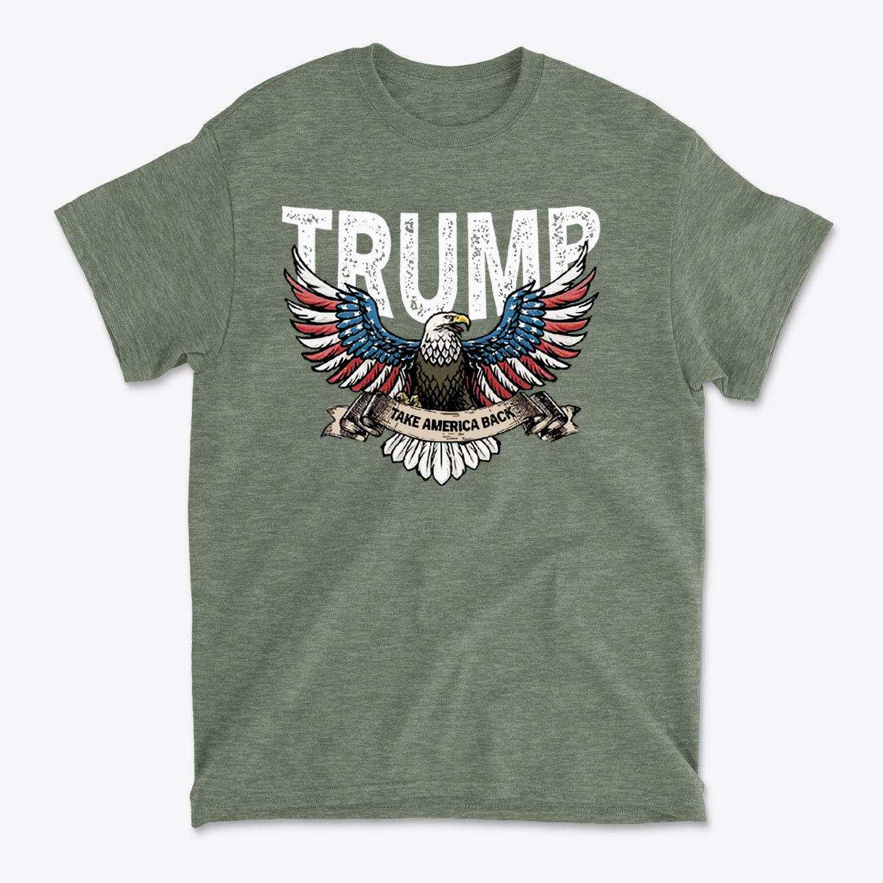 Trump Eagle In Stars And Stripes Take America Back T-shirt featuring an eagle and patriotic design.