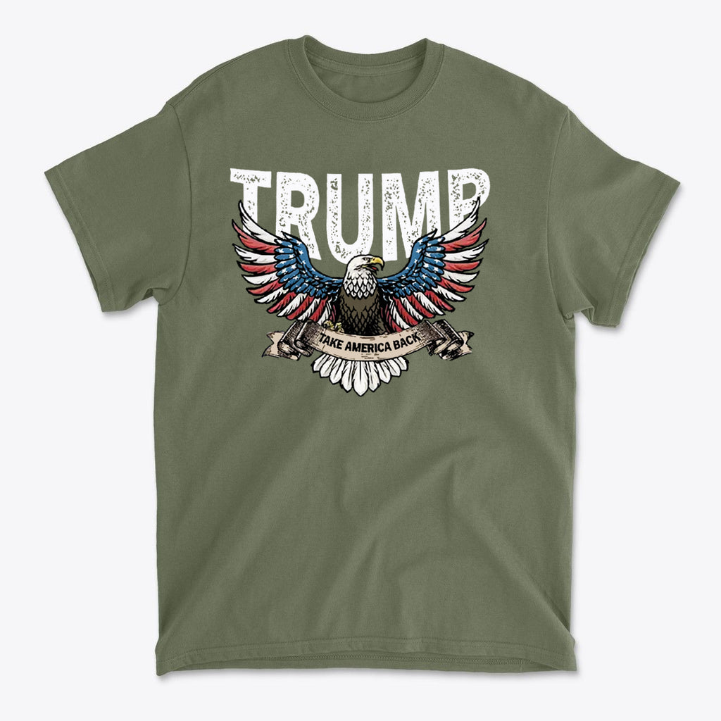 Trump Eagle In Stars And Stripes Take America Back shirt with eagle design and patriotic colors.
