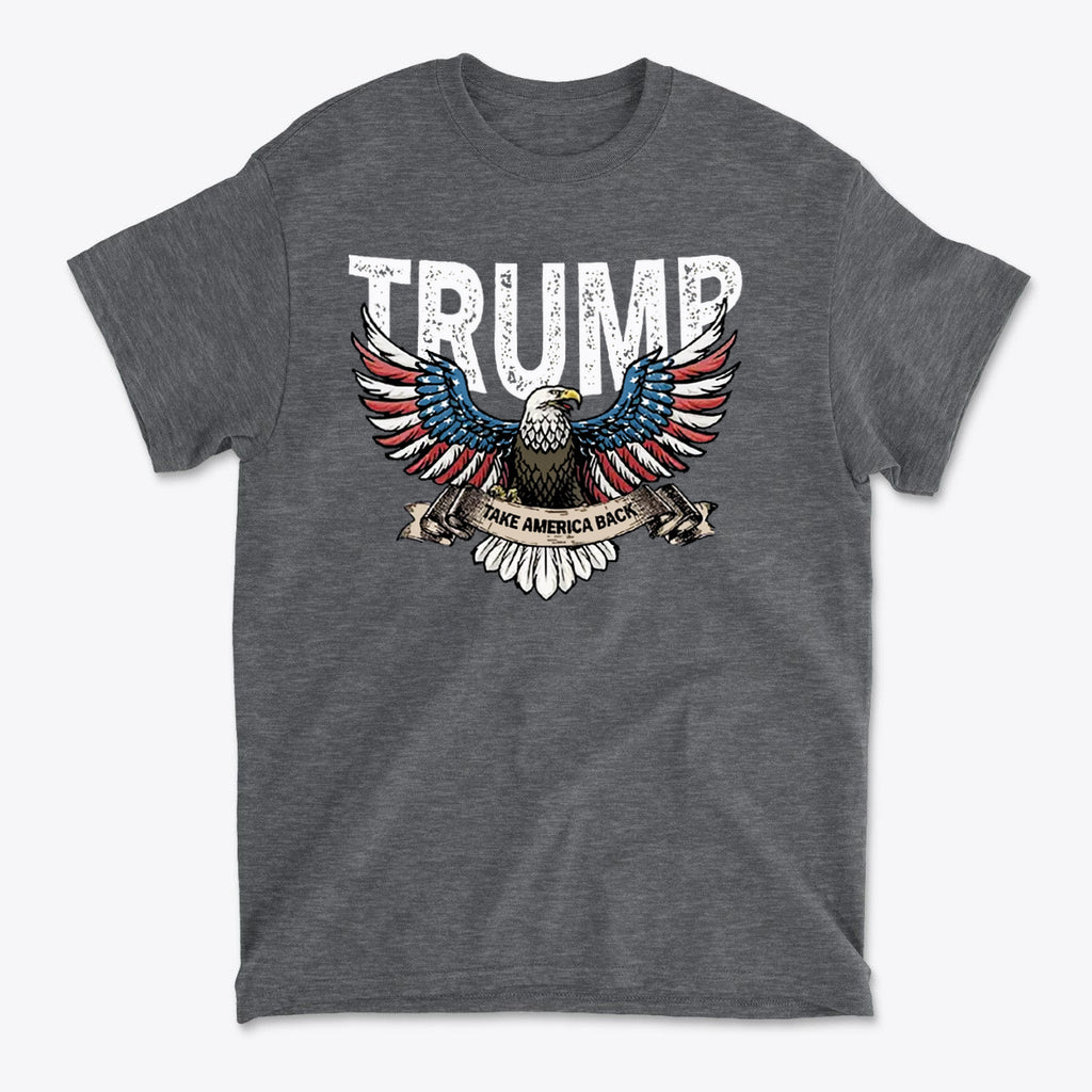 Trump Eagle In Stars And Stripes Take America Back graphic t-shirt featuring an eagle and patriotic colors.