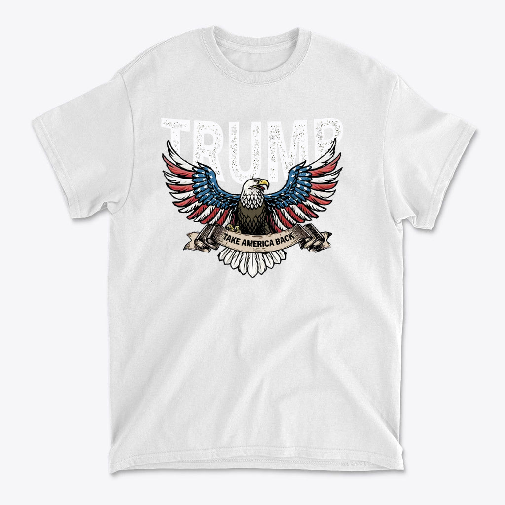 Trump Eagle In Stars And Stripes Take America Back graphic t-shirt featuring an eagle and text for patriots.