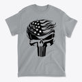 Trump Punisher Custom Print Tee featuring a skull design with American flag elements.