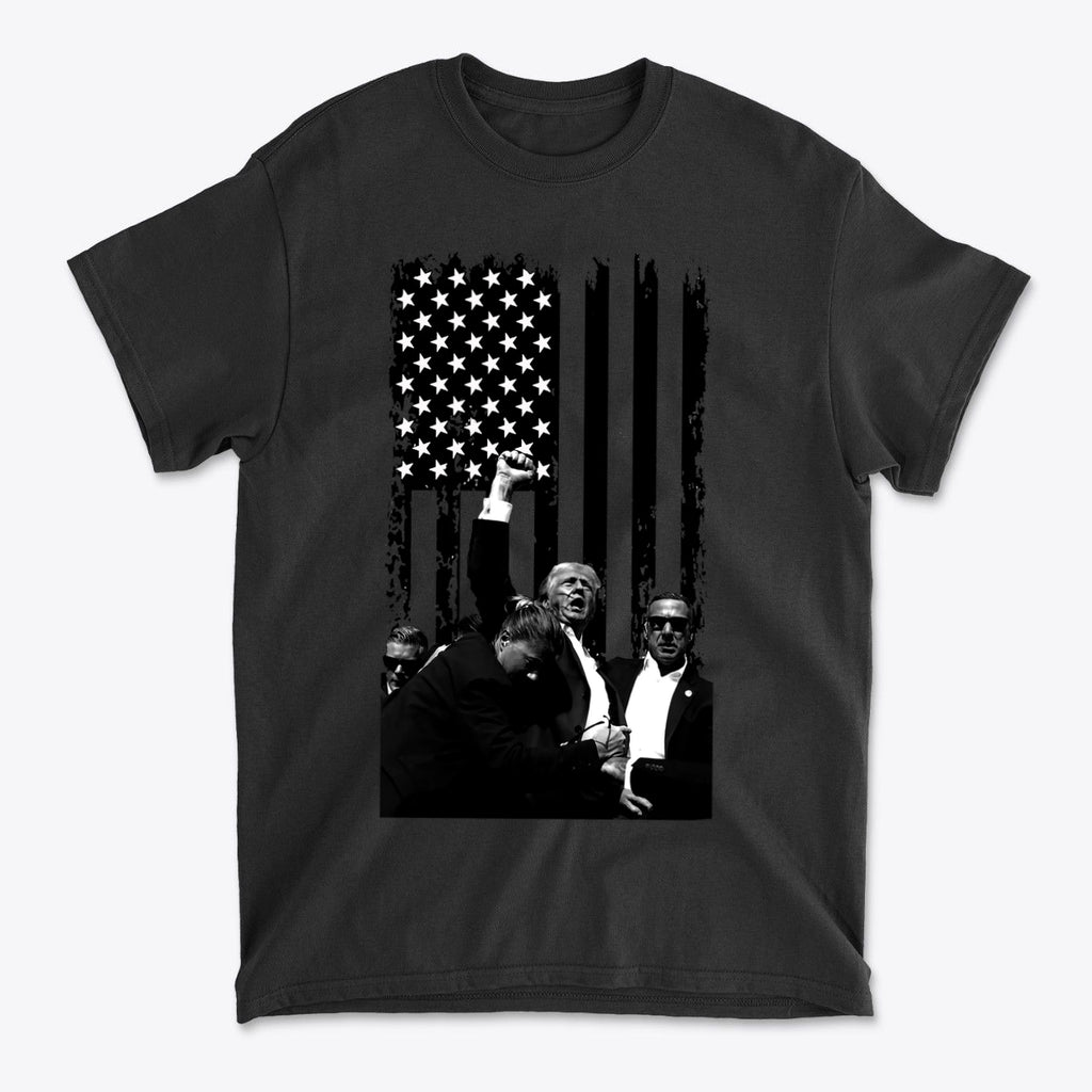 Trump Shot On American Flag BW
