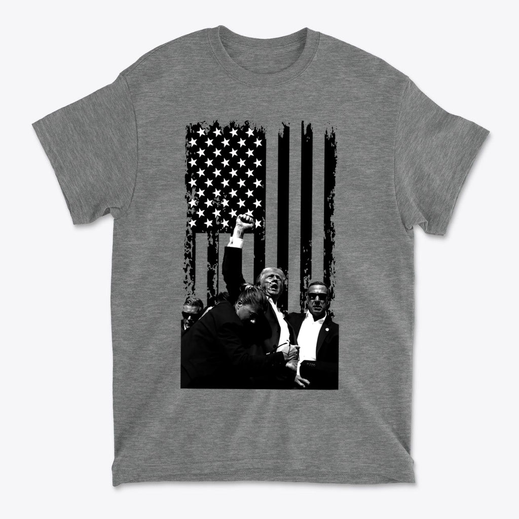 Trump Shot On American Flag BW