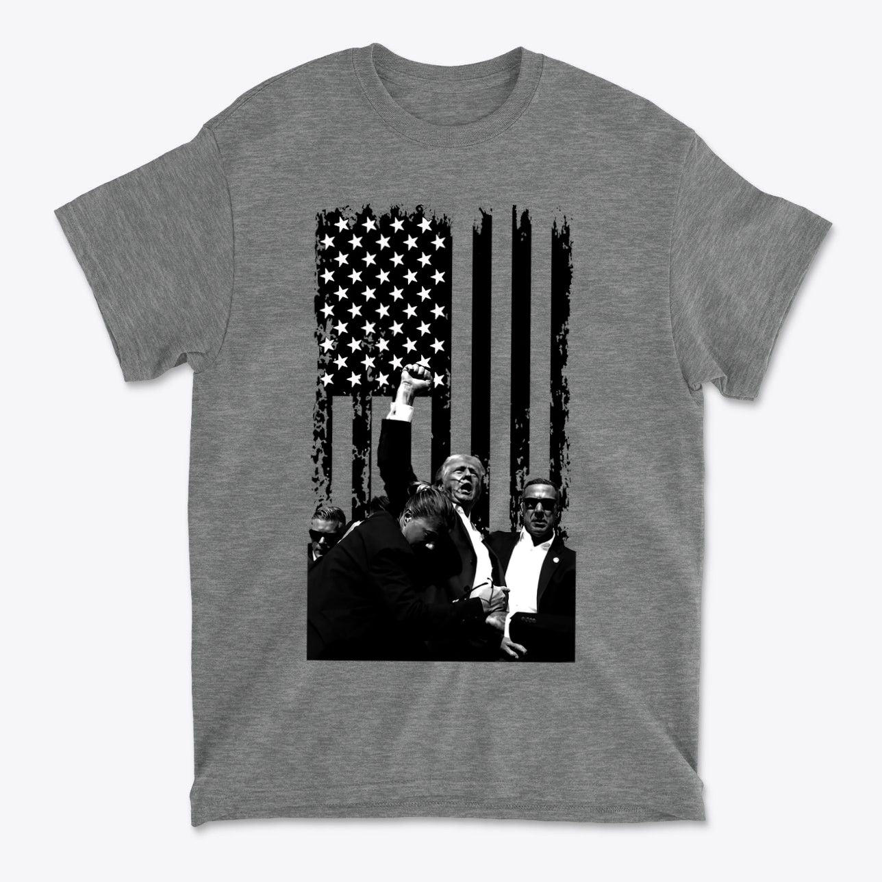 Trump Shot On American Flag BW