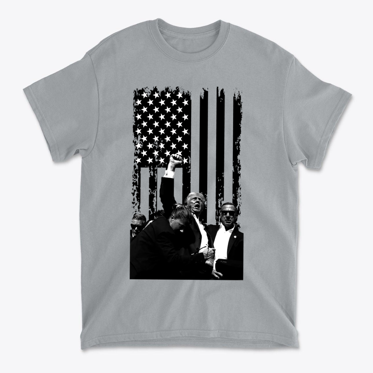 Trump Shot On American Flag BW