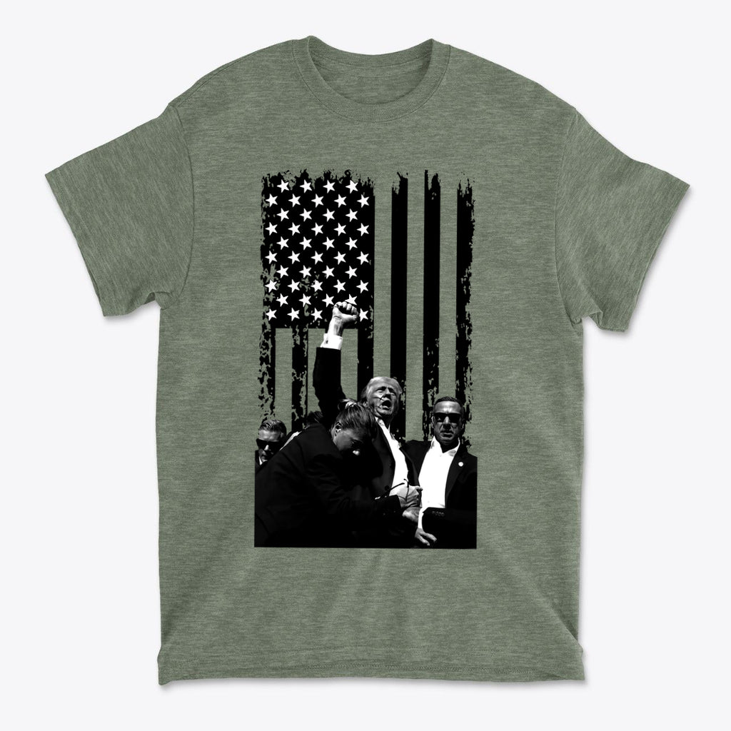 Trump Shot On American Flag BW