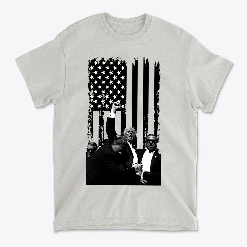 Trump Shot On American Flag BW