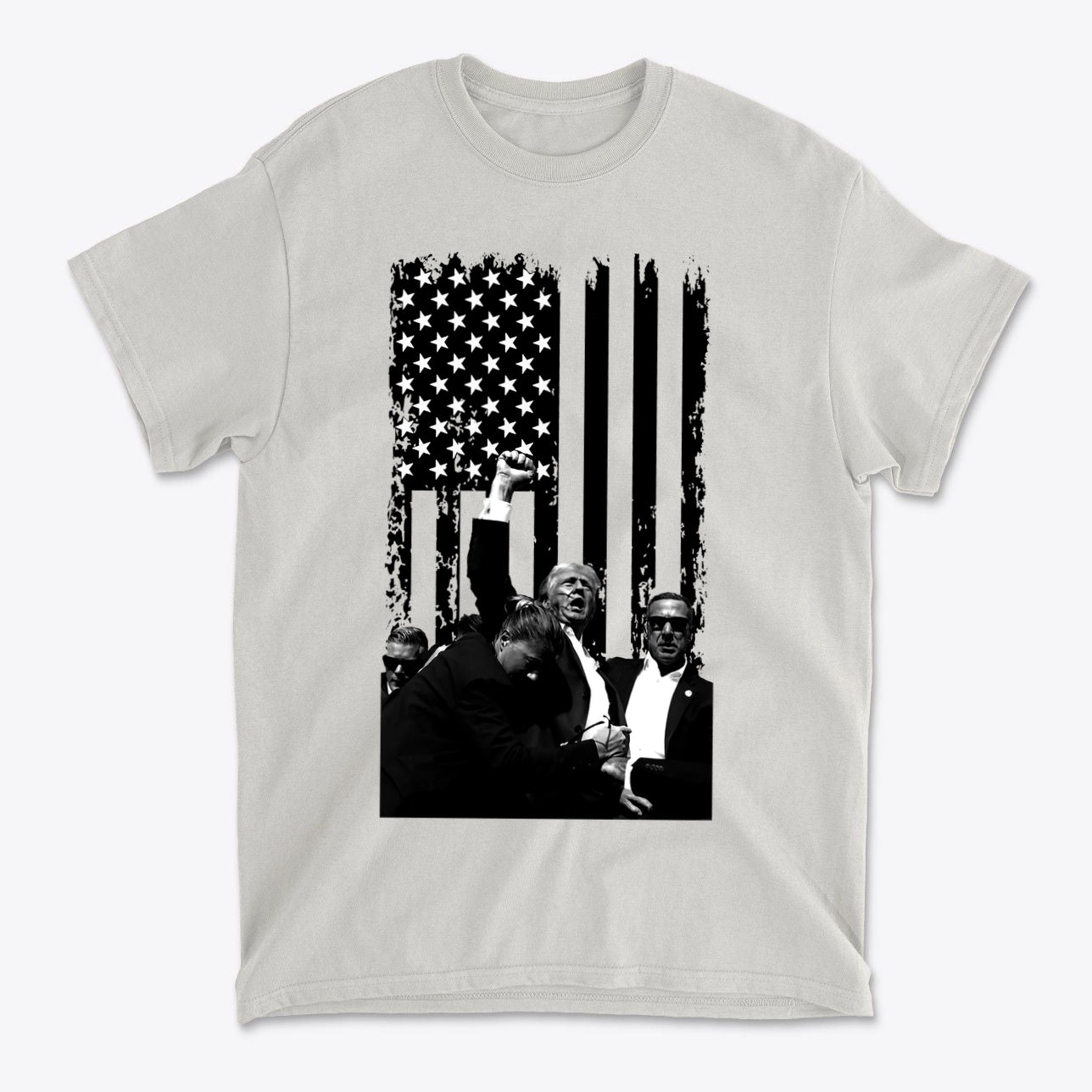 Trump Shot On American Flag BW