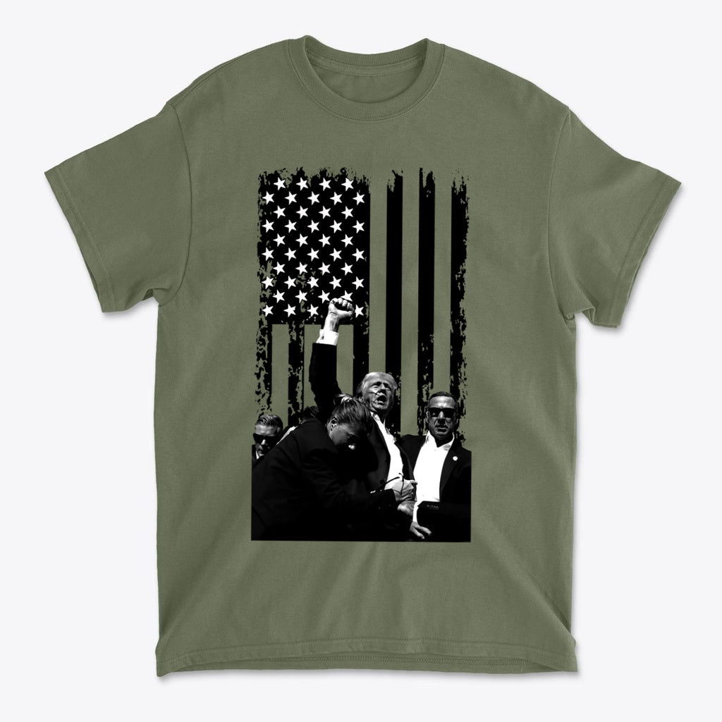 Trump Shot On American Flag BW