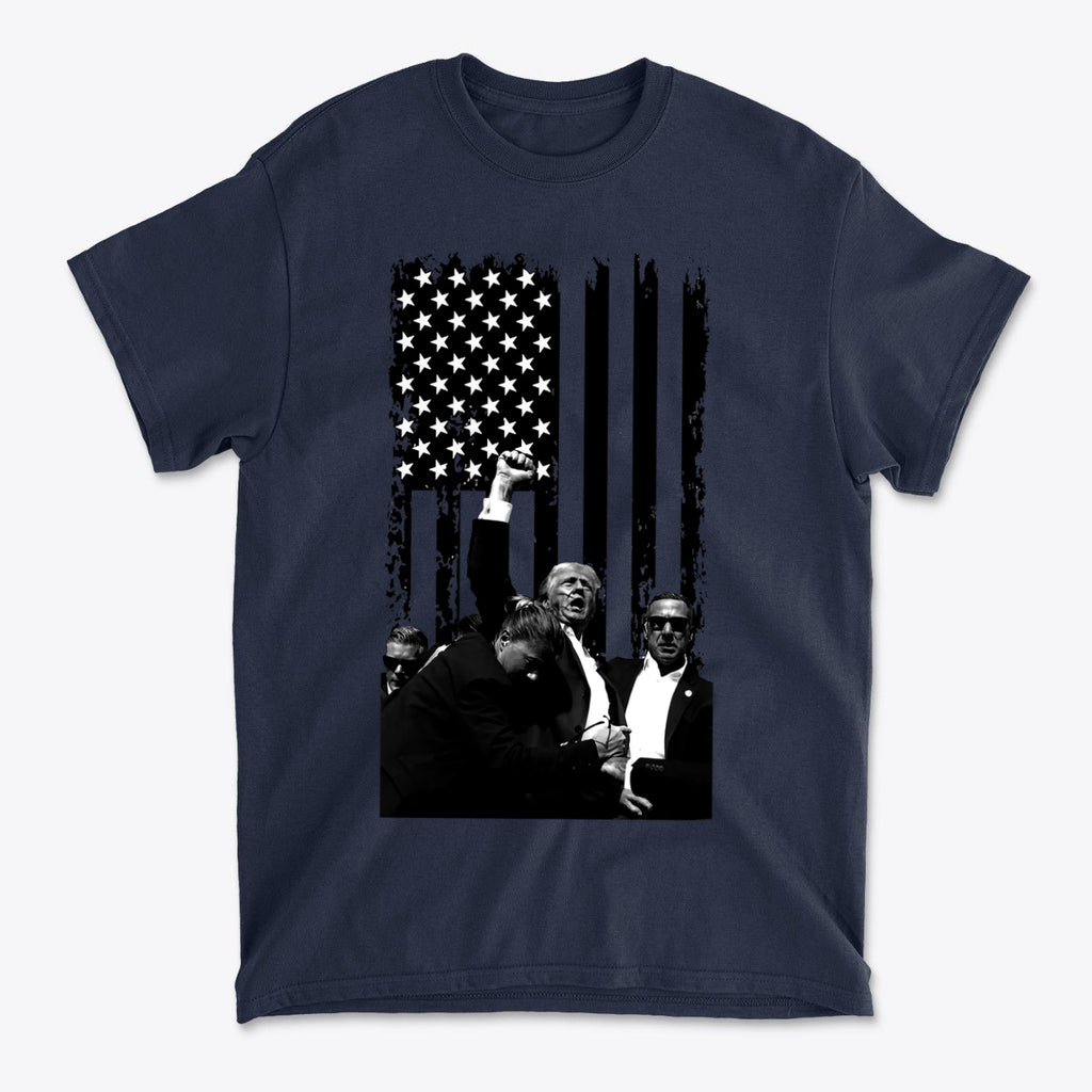 Trump Shot On American Flag BW