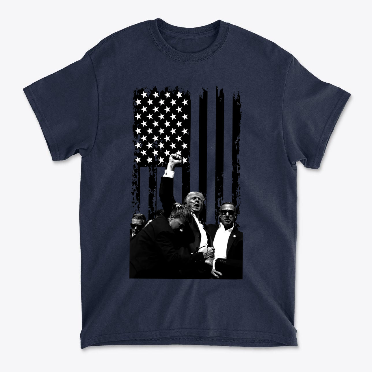Trump Shot On American Flag BW