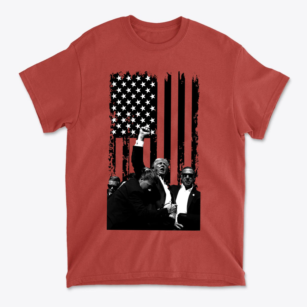 Trump Shot On American Flag BW