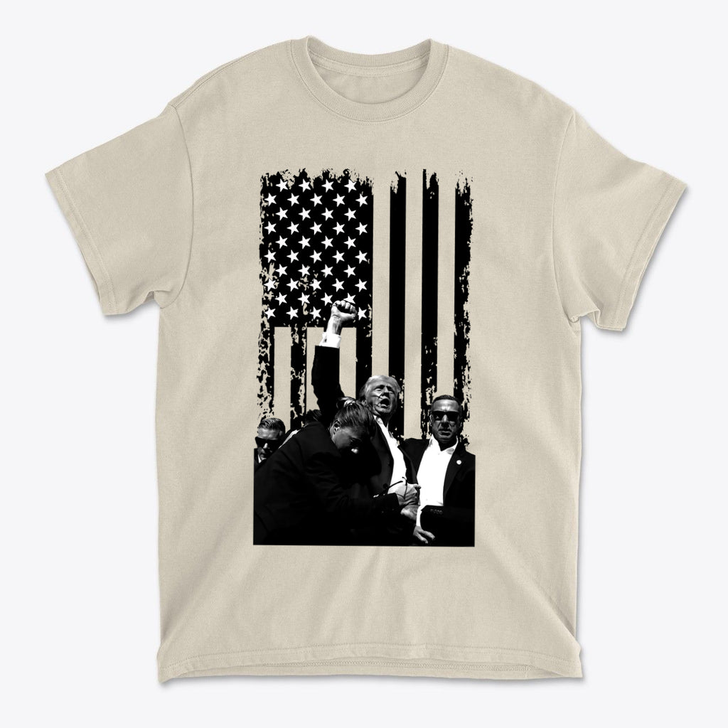 Trump Shot On American Flag BW